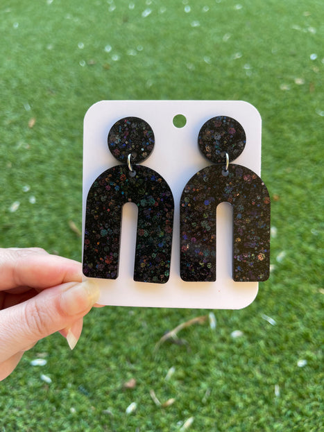 Arch Glitter Earrings- Black