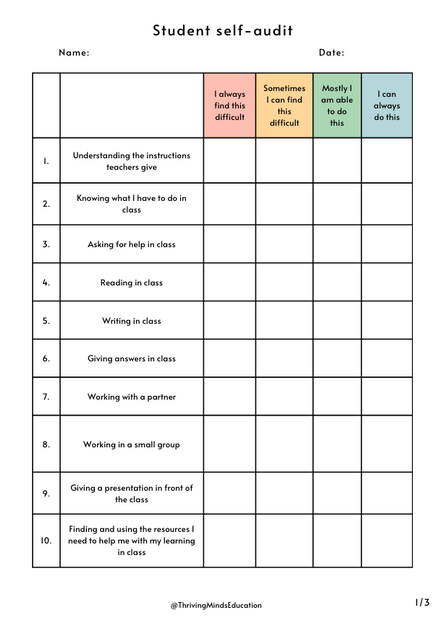 Student Self Audit- Digital Form