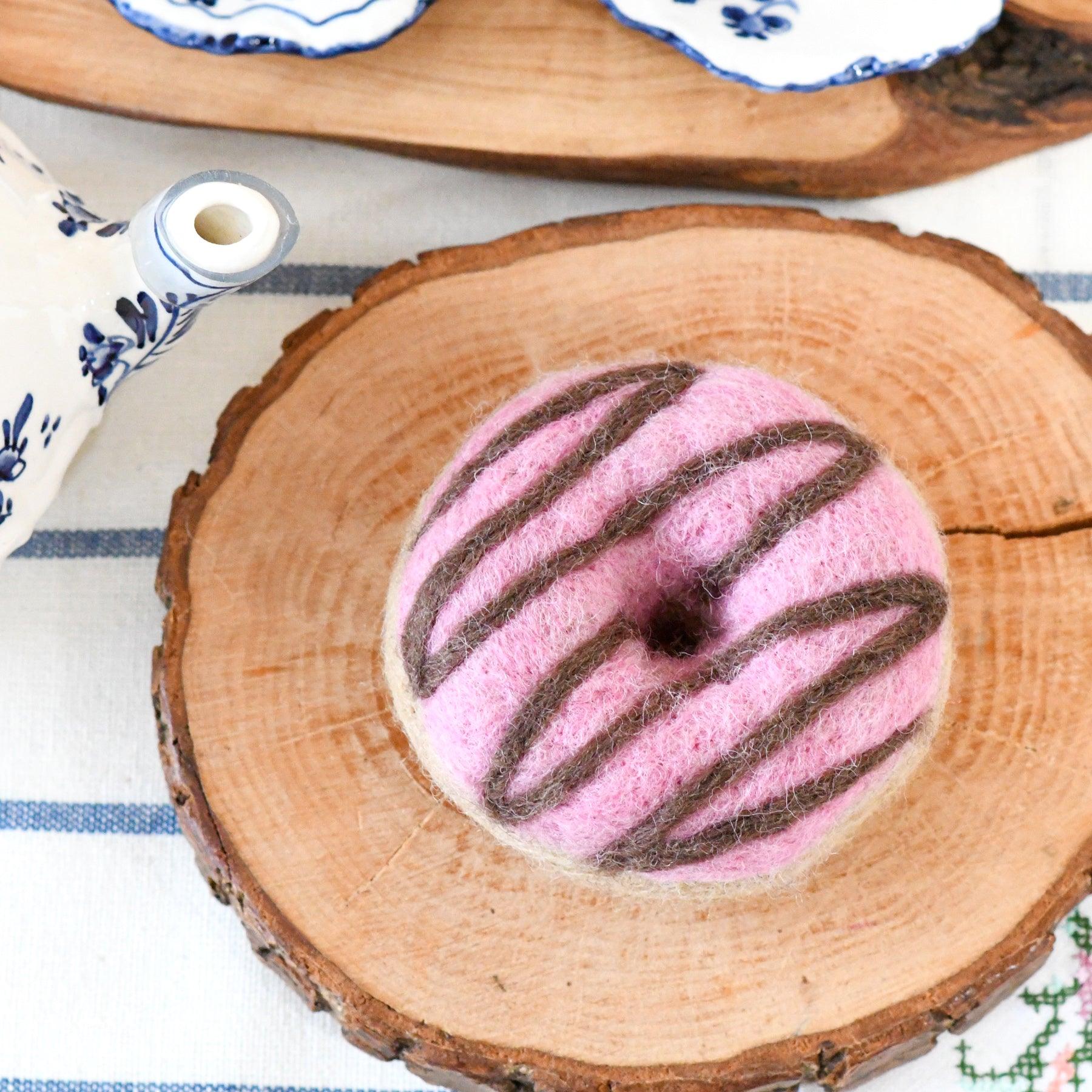 Felt Doughnut with Pink Vanilla Frosting and Chocolate Drizzle
