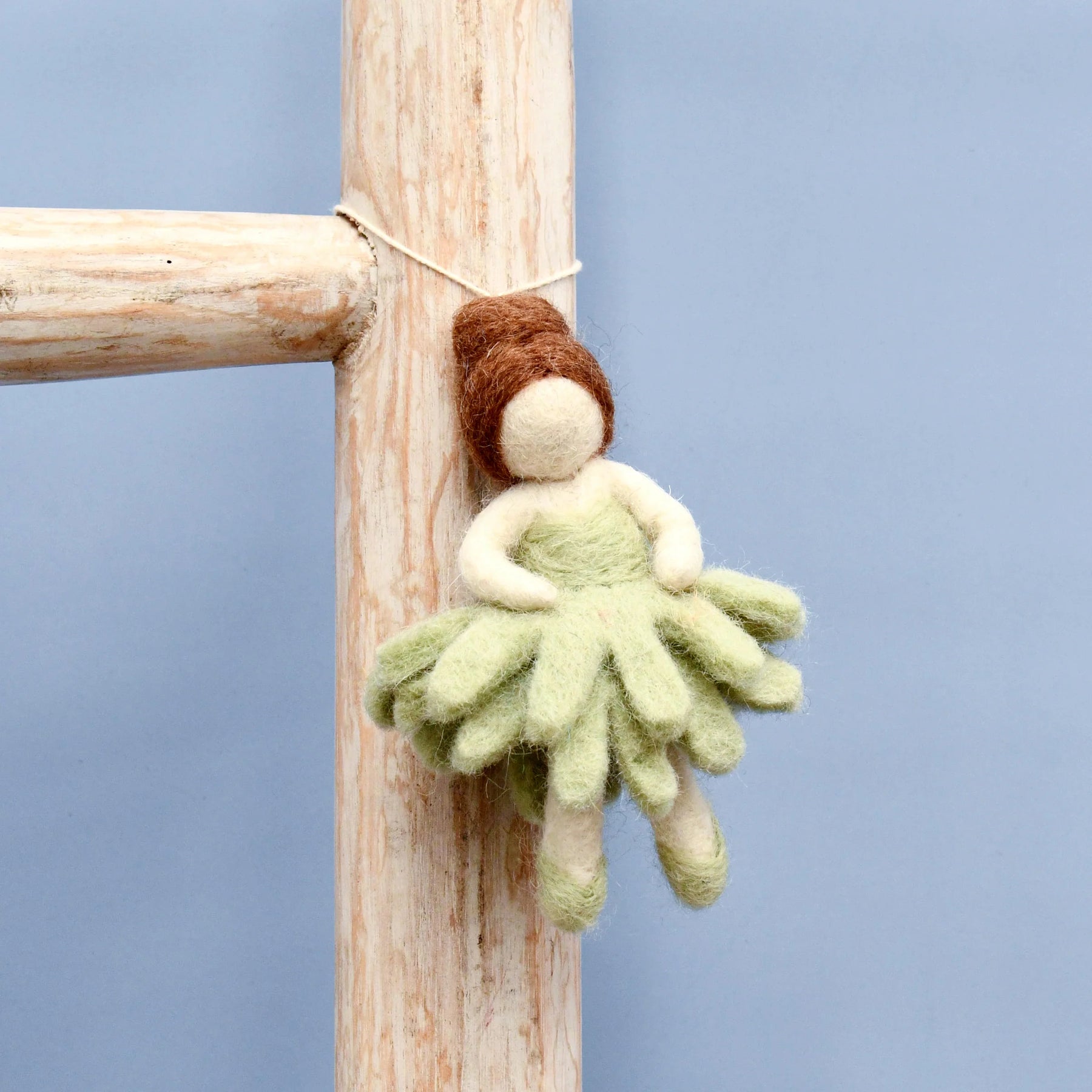 Felt Waldorf Pocket Doll- Sage Green Dress