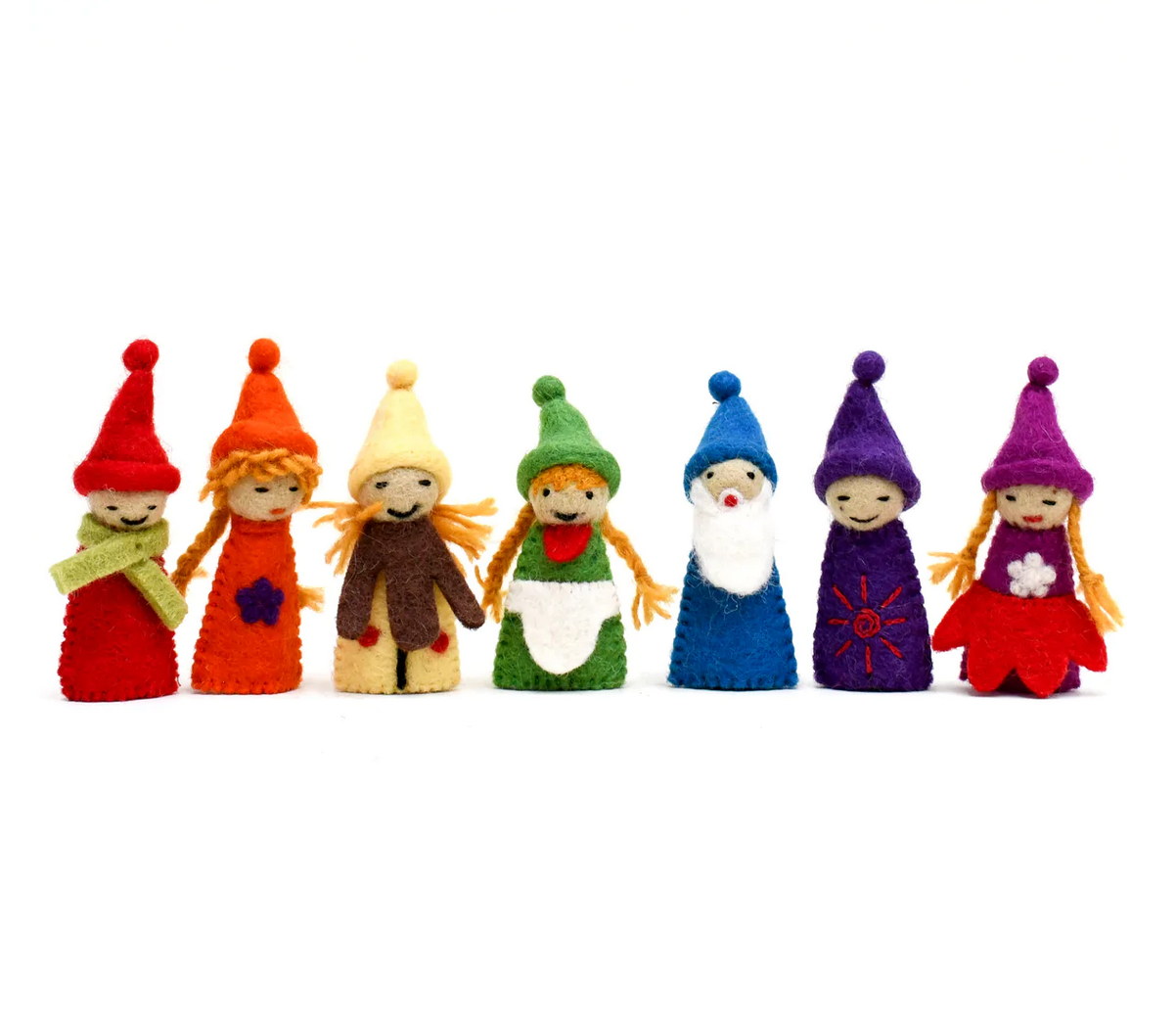 Rainbow Colourful Gnomes Finger Puppet Set