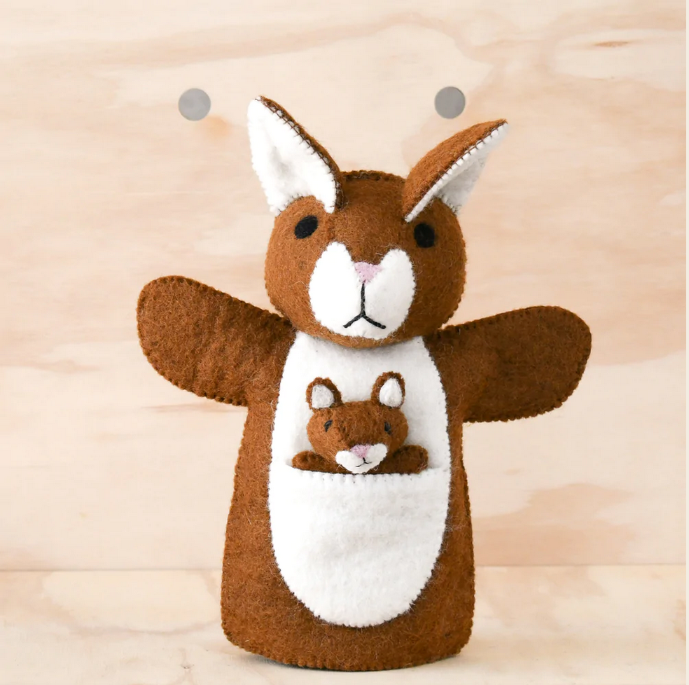 Hand Puppet- Brown Kangaroo with Joey