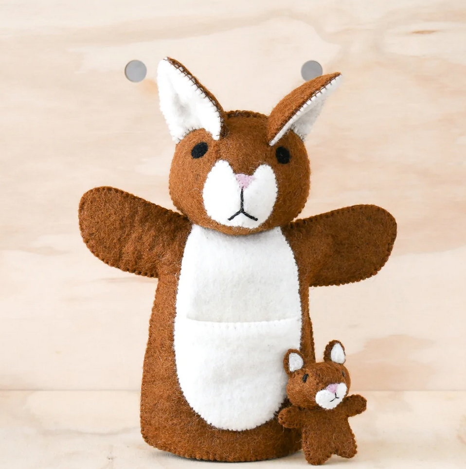 Hand Puppet- Brown Kangaroo with Joey