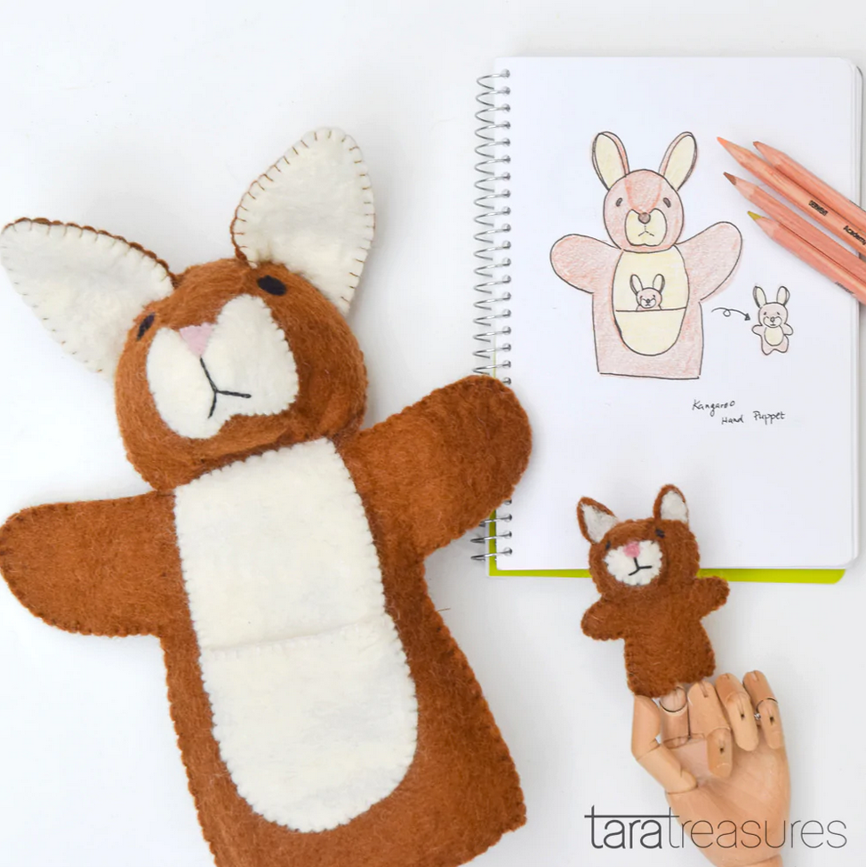Hand Puppet- Brown Kangaroo with Joey