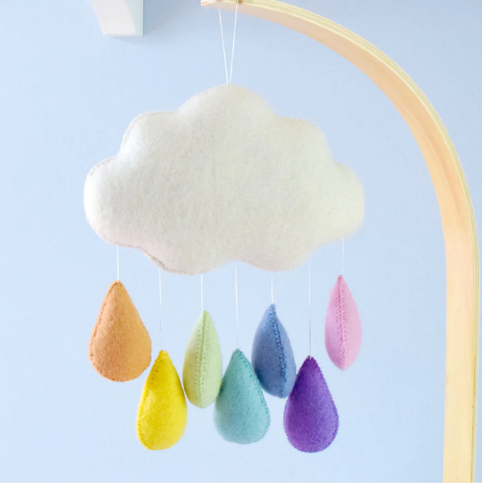 Cloud Nursery Mobile- Pastel Rainbow Raindrops