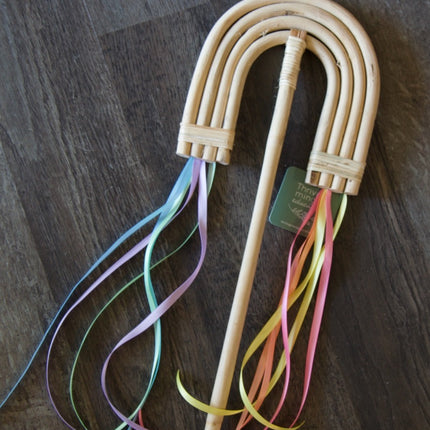 Rainbow Rattan Wand with Ribbons