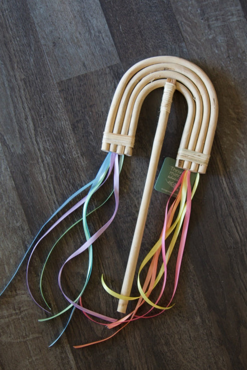 Rainbow Rattan Wand with Ribbons