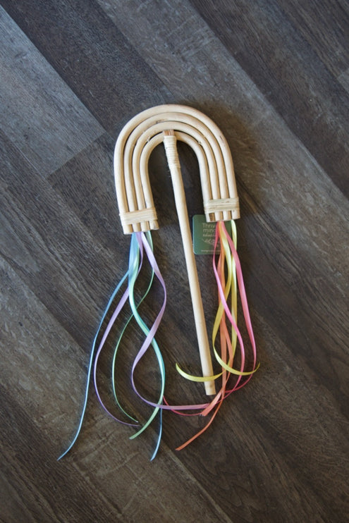 Rainbow Rattan Wand with Ribbons