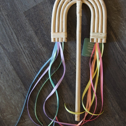 Rainbow Rattan Wand with Ribbons