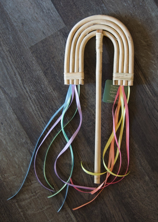 Rainbow Rattan Wand with Ribbons