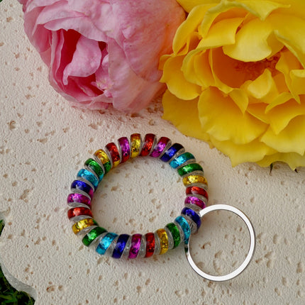 Rainbow Stretchable Spiral Wristband Keyring