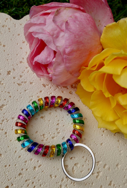 Rainbow Stretchable Spiral Wristband Keyring