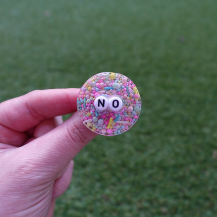 'No' Resin Round Brooch