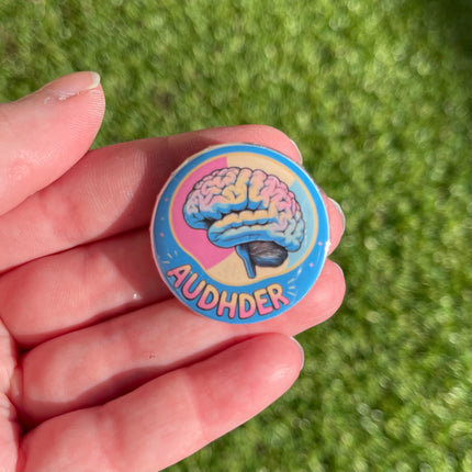 'AUDHDER' Blue Button Badge