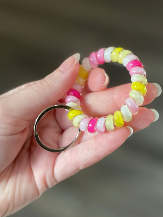 Pink & Yellow Stretchable Spiral Wristband Keyring