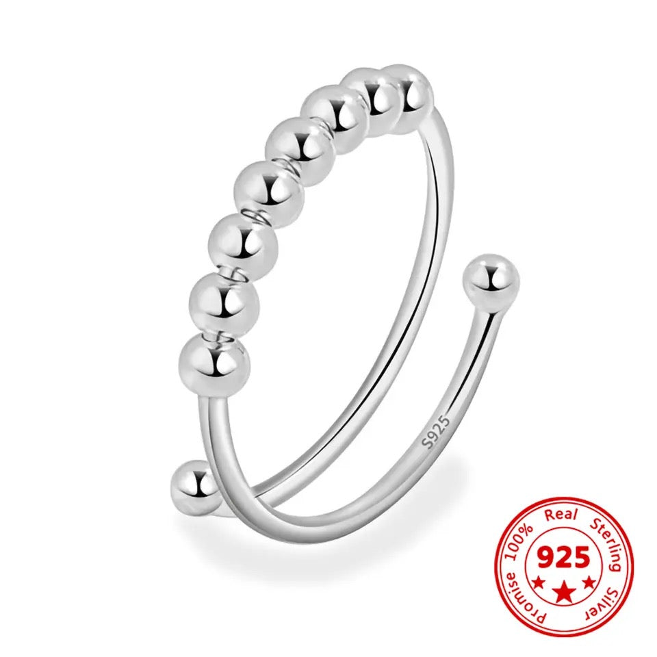 Simple Bead Anxiety Fidget Spinner Ring in 925 Sterling Silver