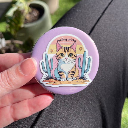 'Feeling prickly' Cat Purple Button Badge