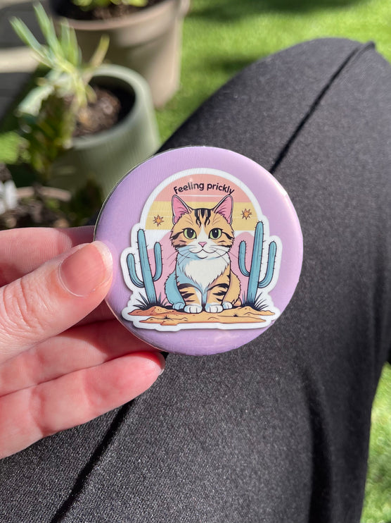 'Feeling prickly' Cat Purple Button Badge