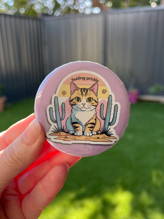 'Feeling prickly' Cat Purple Button Badge