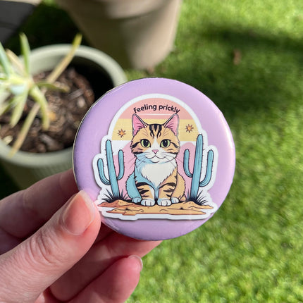 'Feeling prickly' Cat Purple Button Badge