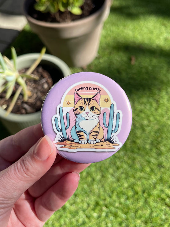 'Feeling prickly' Cat Purple Button Badge