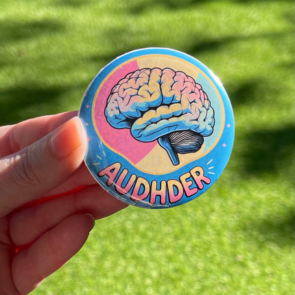 'AUDHDER' Blue Button Badge
