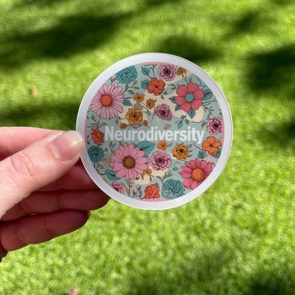 'Neurodiversity' Blue and Pink Flowers Sticker