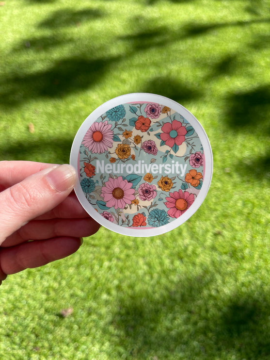 'Neurodiversity' Blue and Pink Flowers Sticker