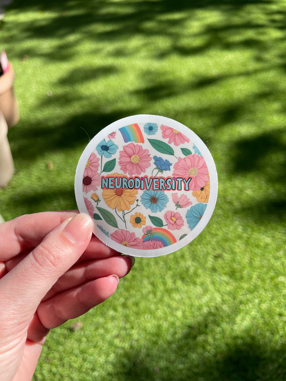 'Neurodiversity' Flowers and Rainbows Sticker