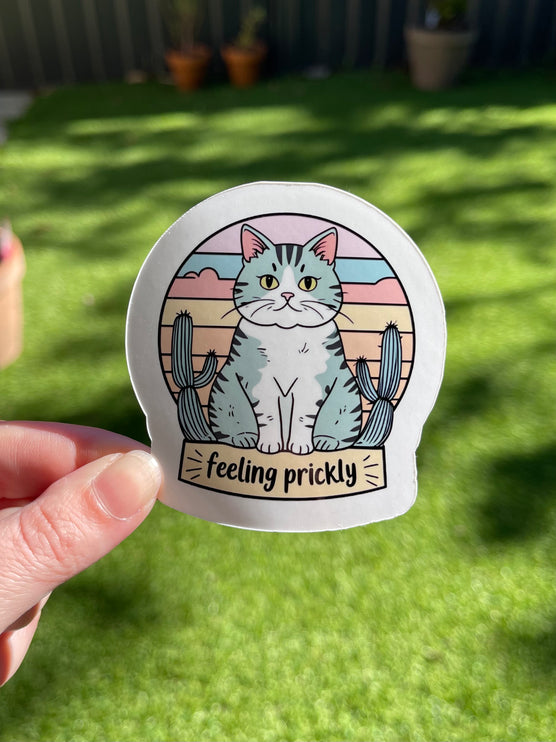 'Feeling Prickly' Cat and Cacti Sticker