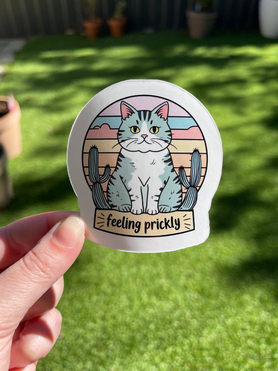 'Feeling Prickly' Cat and Cacti Sticker