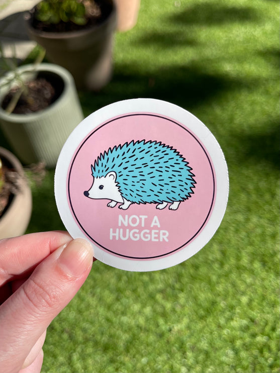 'Not a hugger' Blue Hedgehog Sticker