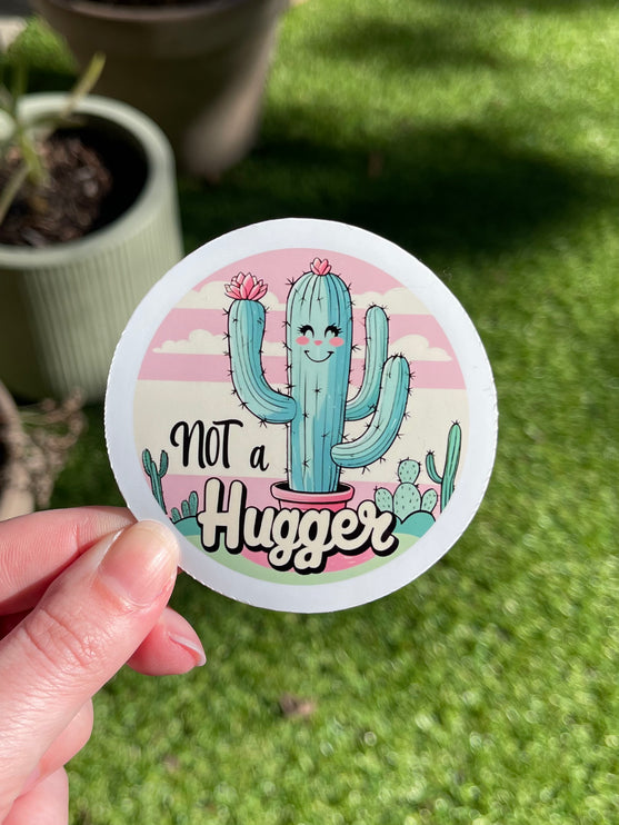 'Not a hugger' Smiley Cactus Sticker
