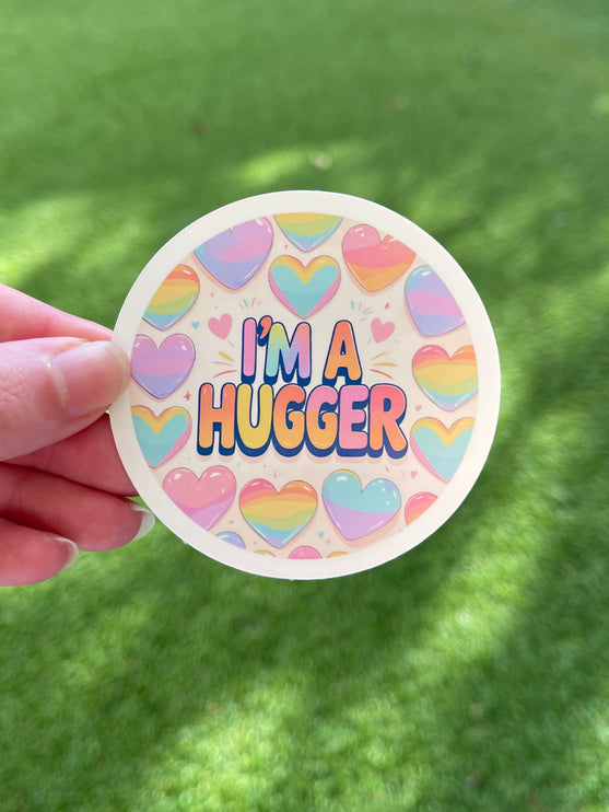 'I'm A Hugger' Hearts Sticker