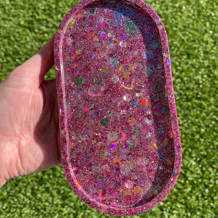Pink Sequins Oval Tray