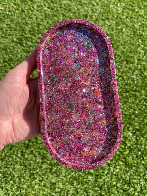 Pink Sequins Oval Tray