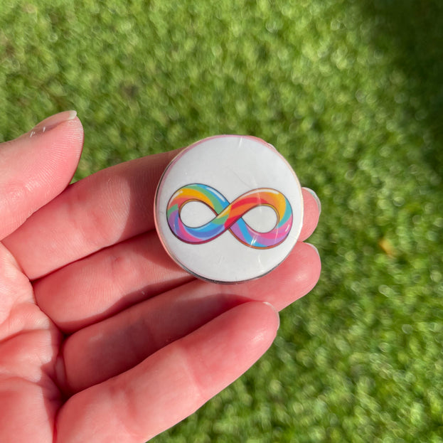 Infinity Shape Button Rainbow Infinity Symbol Button Badge – Thriving Minds Education