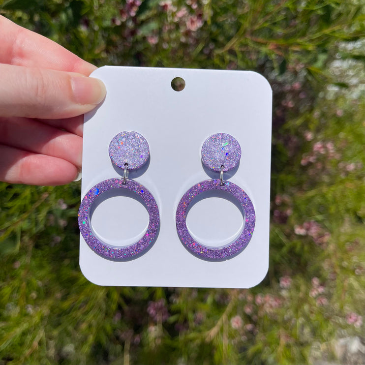 Purple Glitter Circle Earrings