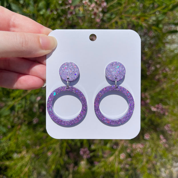 Purple Glitter Circle Earrings