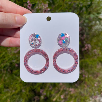 Pink Glitter Hearts Circle Earrings