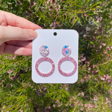 Pink Glitter Hearts Circle Earrings