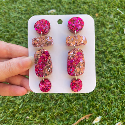 Pebble Dangle Glitter Earrings Pink