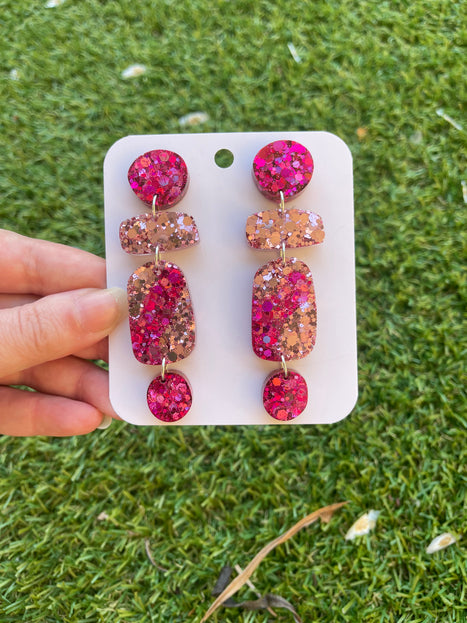 Pebble Dangle Glitter Earrings Pink