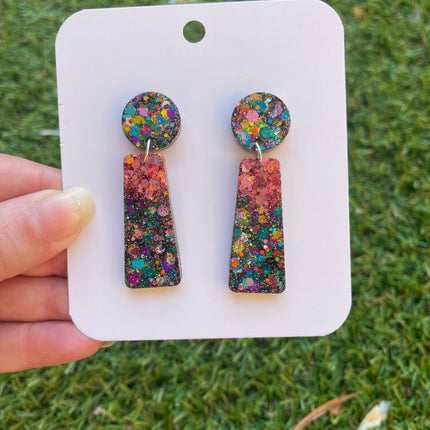 Ombre Dangle Glitter Earrings- Midnight Fireworks