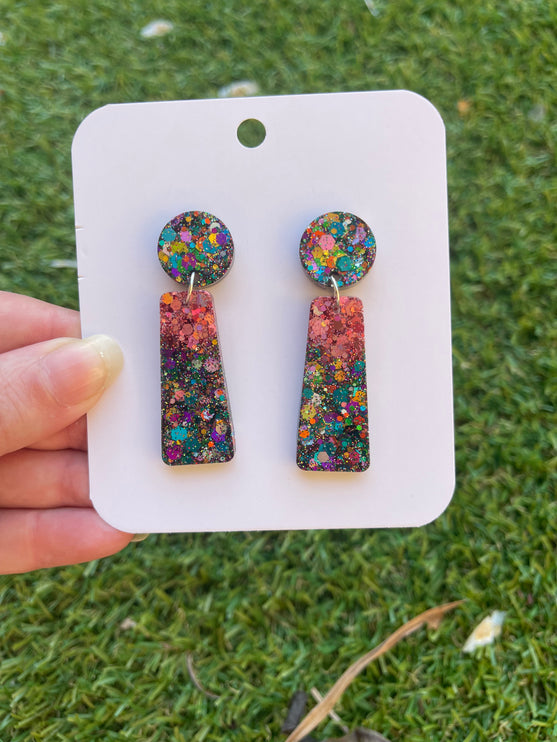 Ombre Dangle Glitter Earrings- Midnight Fireworks