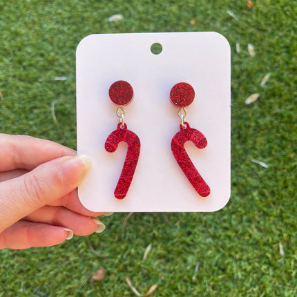 Candy Cane Glitter Earrings- Red