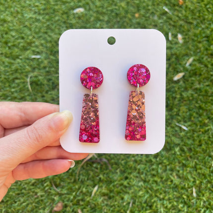 Ombre Dangle Glitter Earrings- Pinks