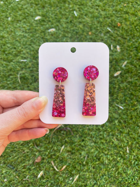 Ombre Dangle Glitter Earrings- Pinks