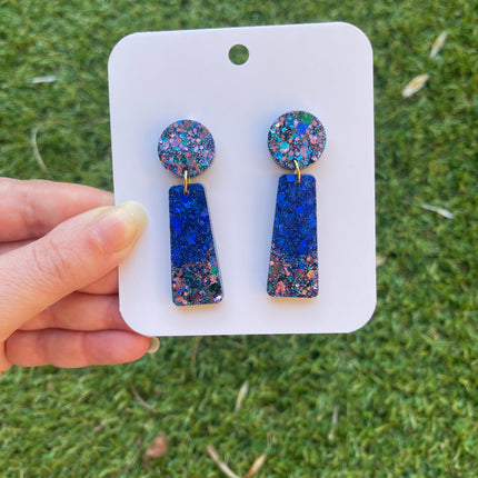 Ombre Dangle Glitter Earrings- Blue Mix