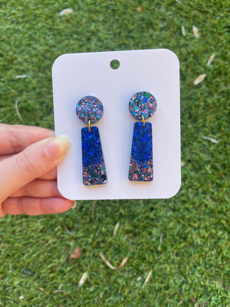 Ombre Dangle Glitter Earrings- Blue Mix
